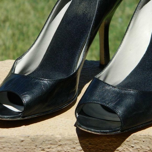 Enzo Angiolini Eamaylie Model Black Leather Peep Toe Classic Pump Shoes US 8.5 - Picture 7 of 11